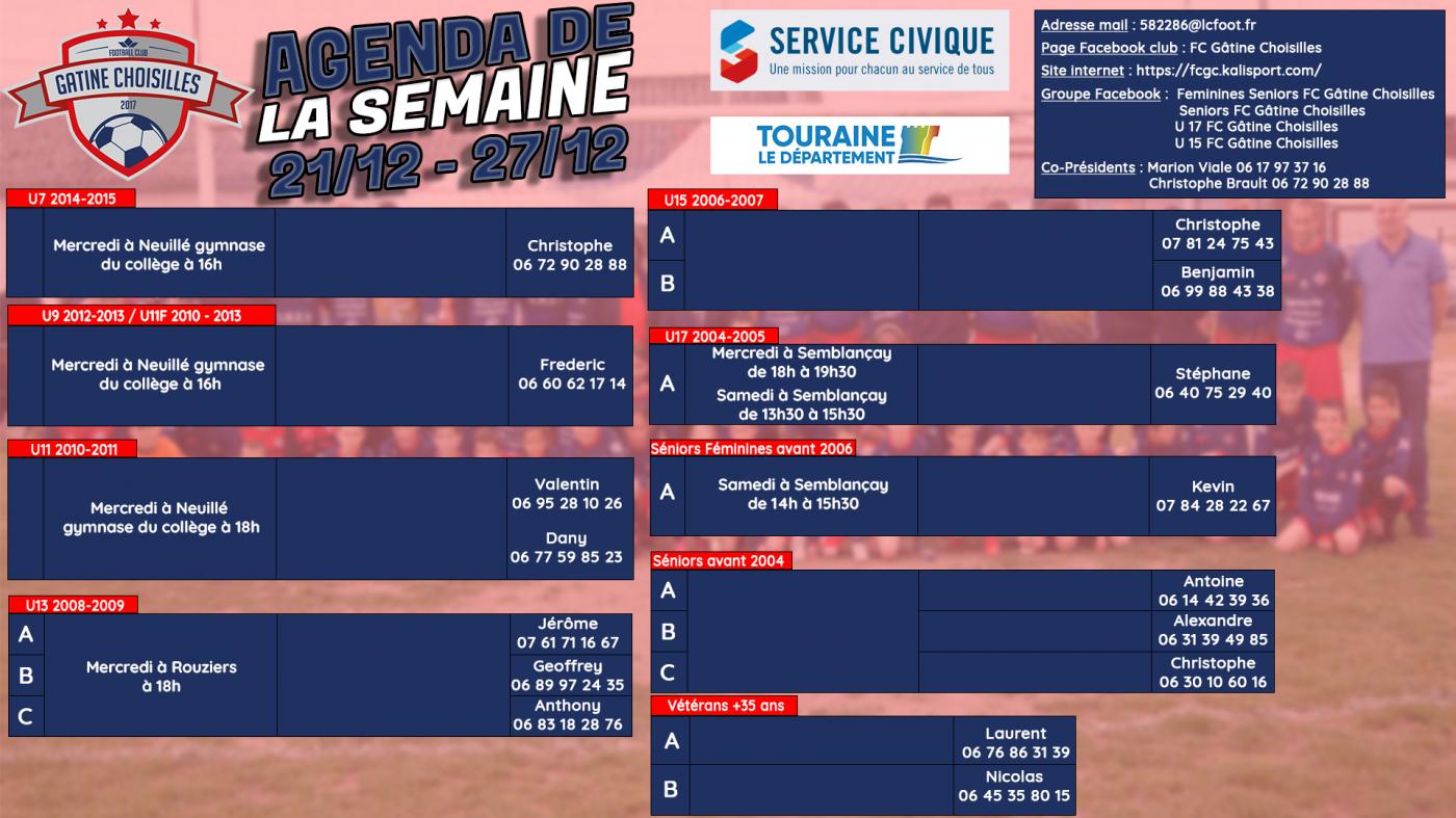📅 Agenda de la semaine